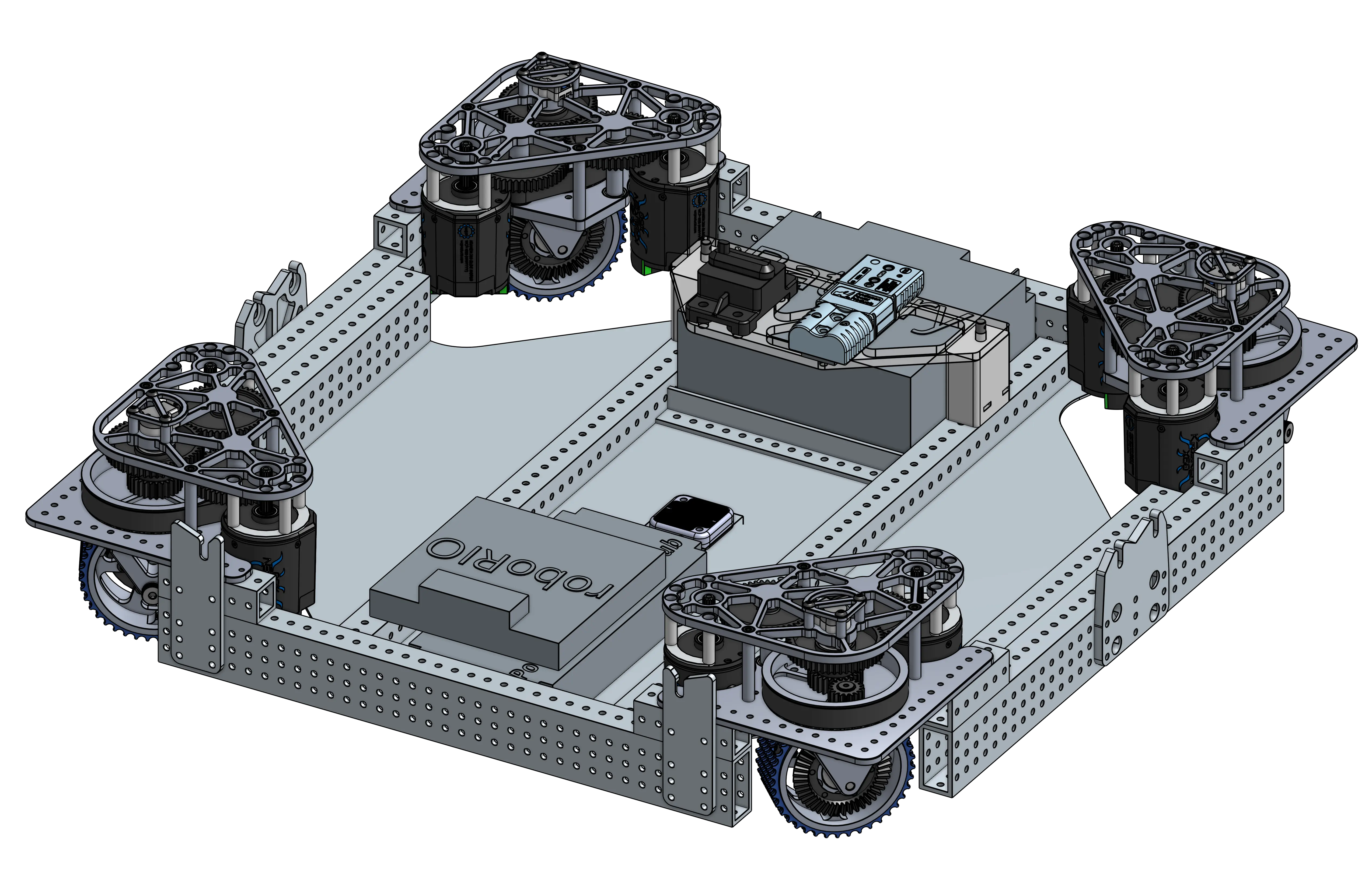 Render CAD de chassi swerve