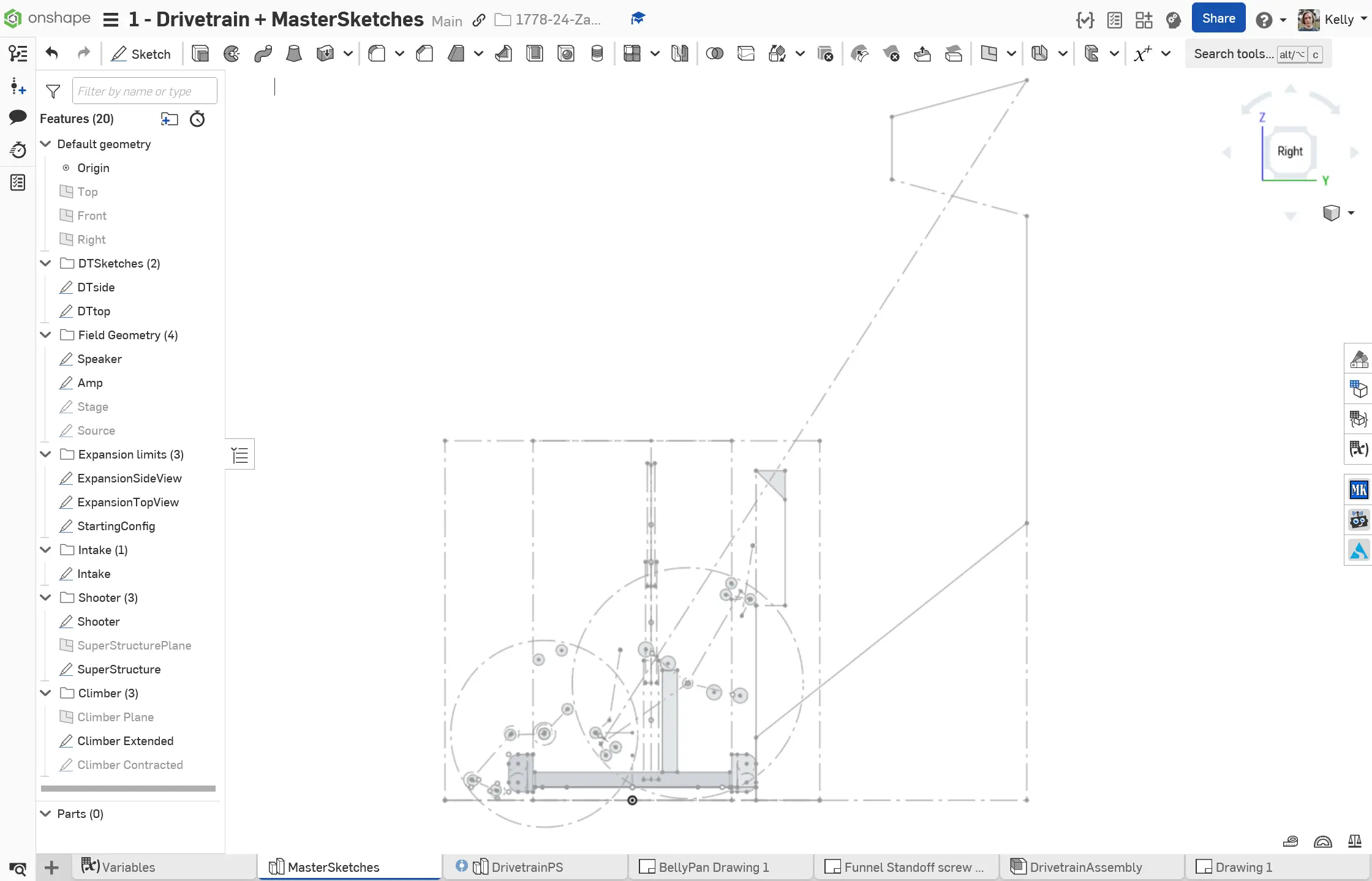 Esboço mestre de layout do robô da equipe 1778 Chill Out em 2024