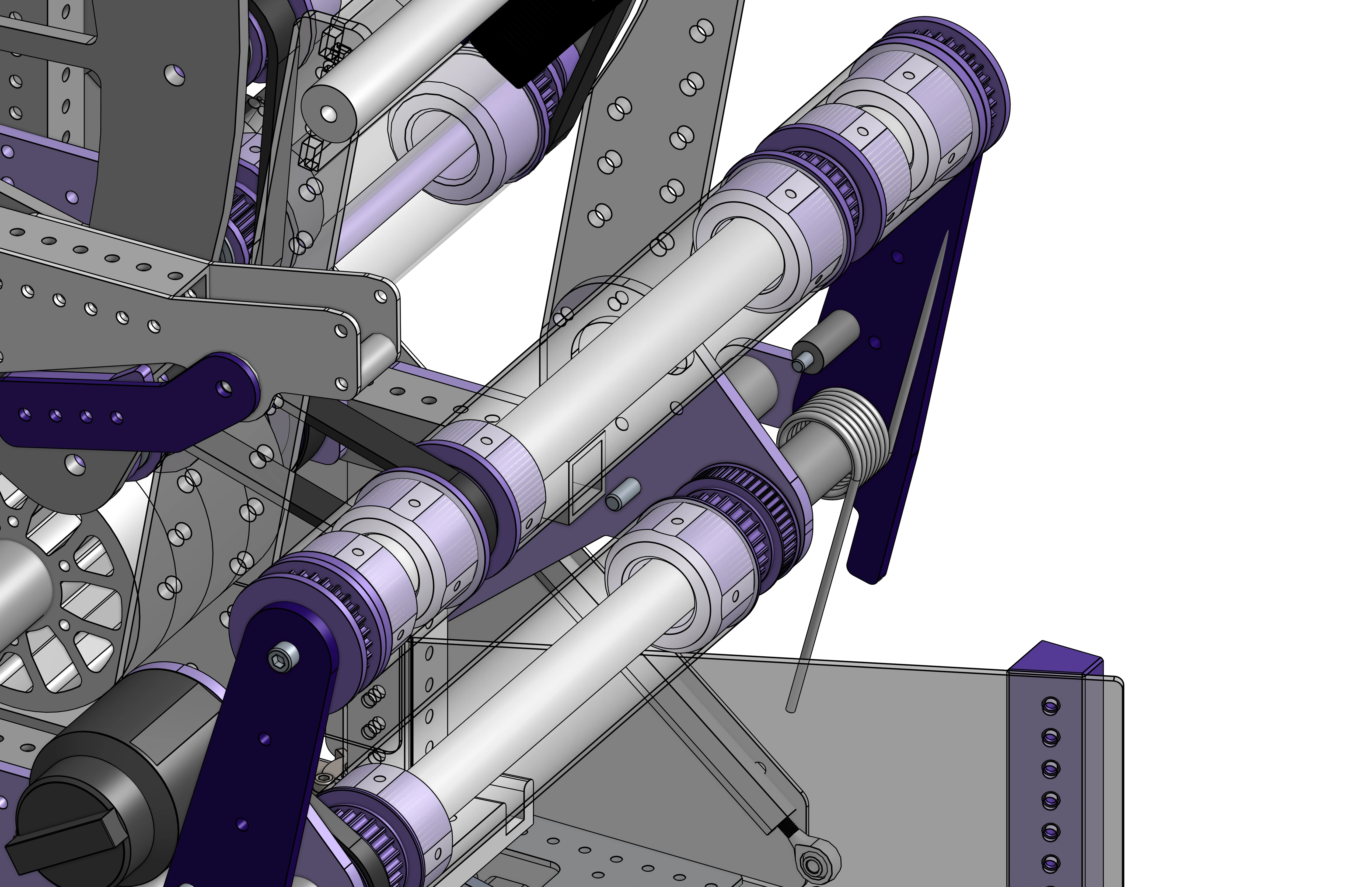 Render CAD do intake com assistência de mola da 3847 no Rapid React